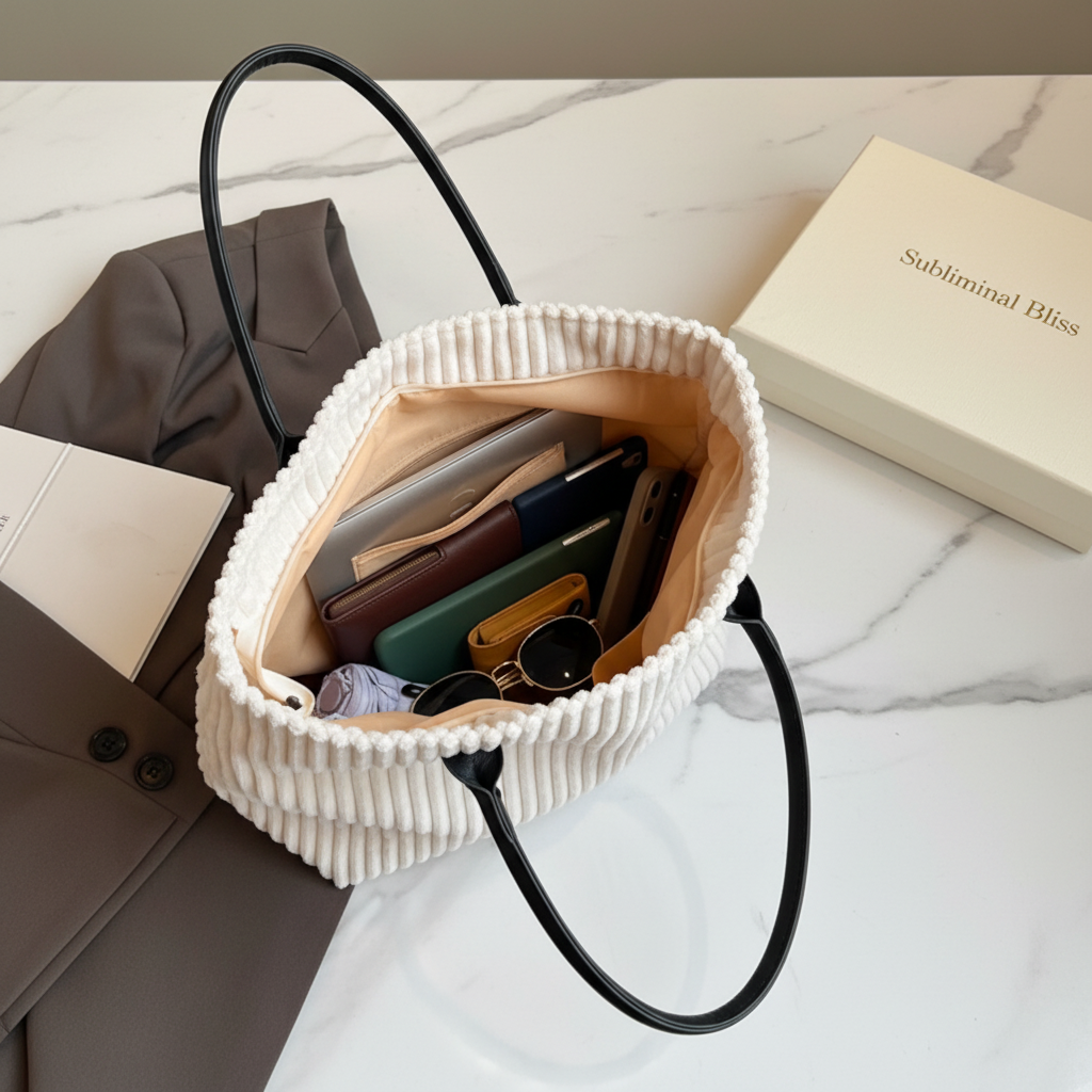 Classic Corduroy Shoulder Tote Bag